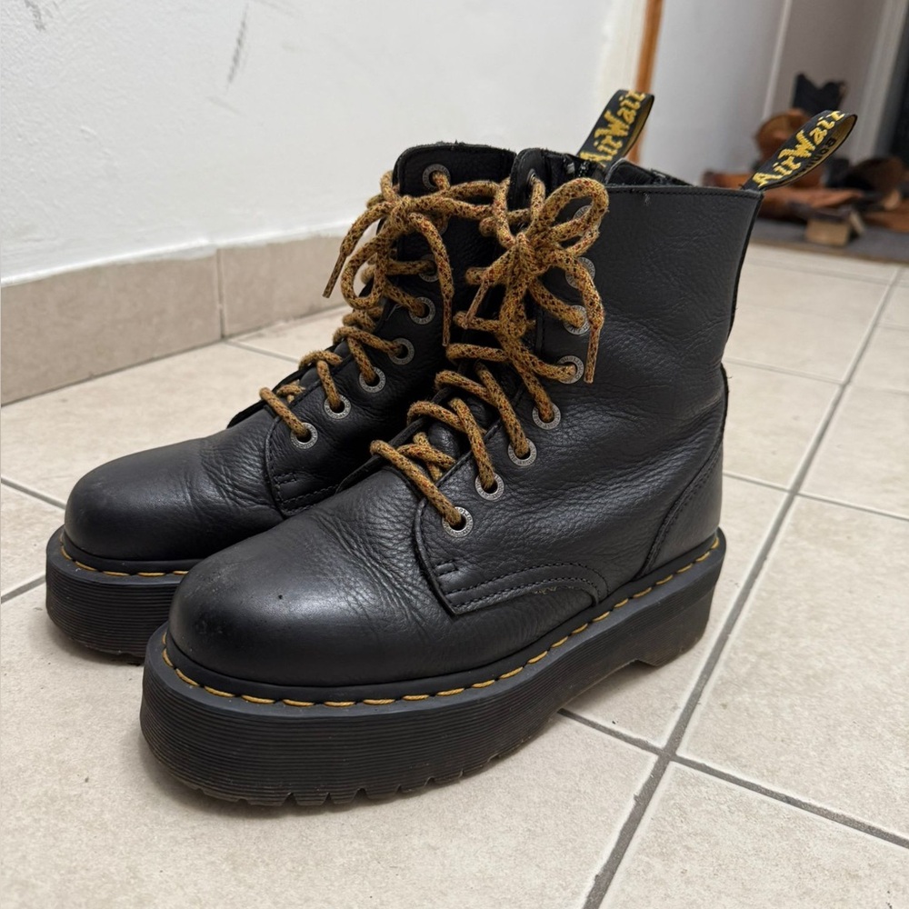 Dr. Martens Black Pisa Leather Combat Boots